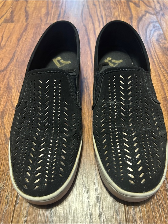 Report Shoes - Report Black Slip-On Perforated Gold Accent Casual Shoes 8.5 8 1/2